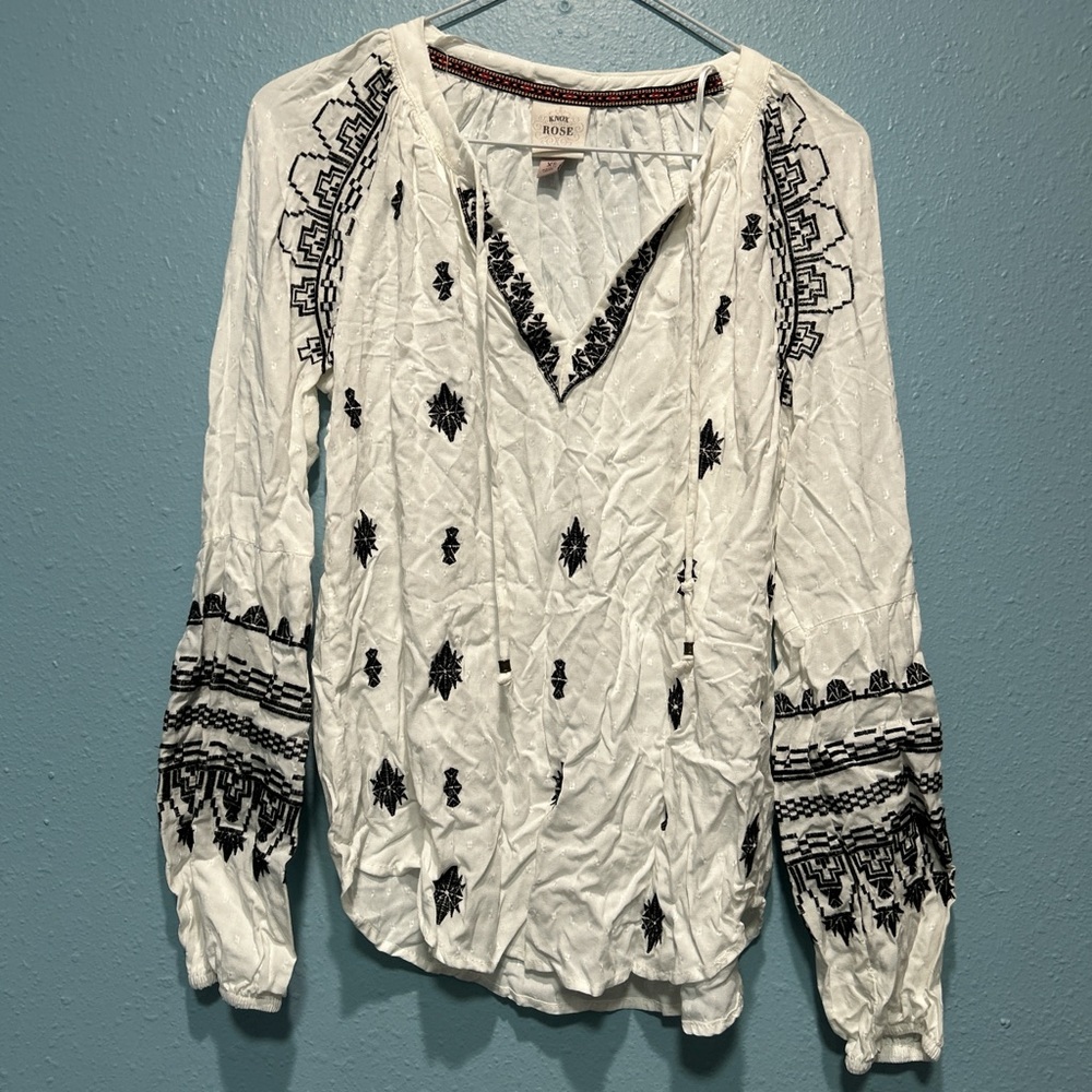 Boho Embroidered White and Black Top